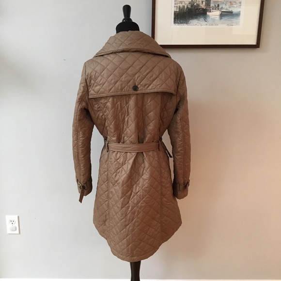Coldwater Creek Tan Quilted Car Coat Funnel Neck - Picture 2 of 8